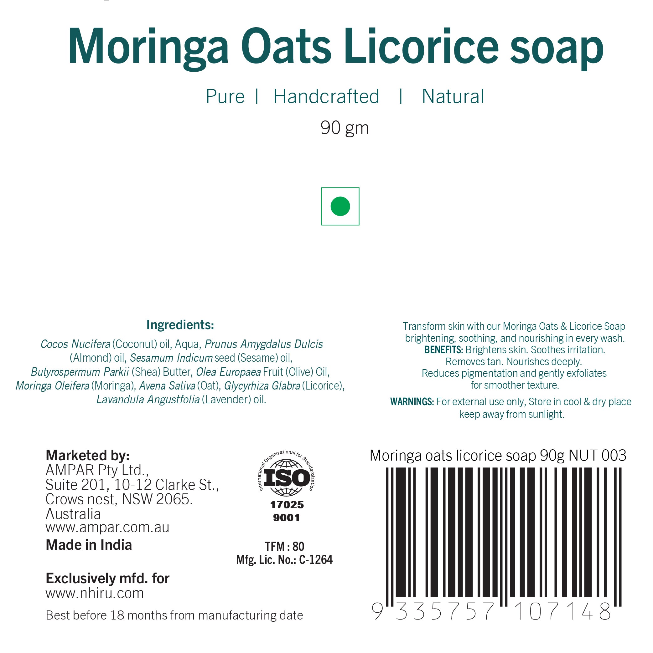Moringa oats licorice Soap