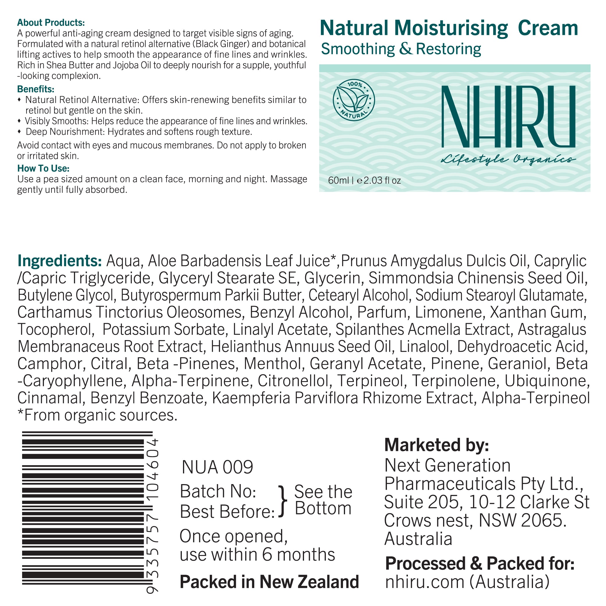 Natural Moisturising Cream 60ml
